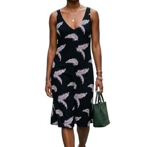 Loft Black‎ White Palm Leaf Print Crisscross Back Shift Dress Sundress Large L